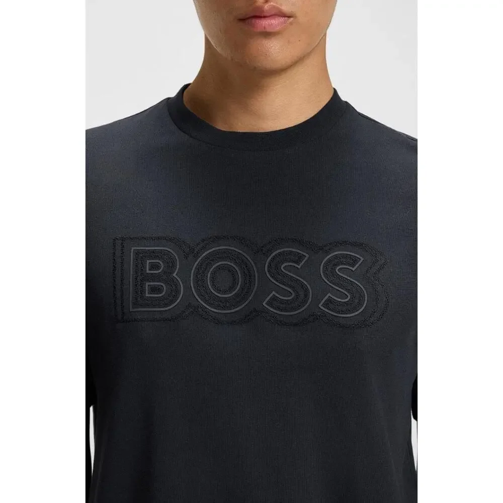 HUGO BOSS Men's Logo-Artwork T-Shirt In Cotton Jersey Size L In Dark Blue